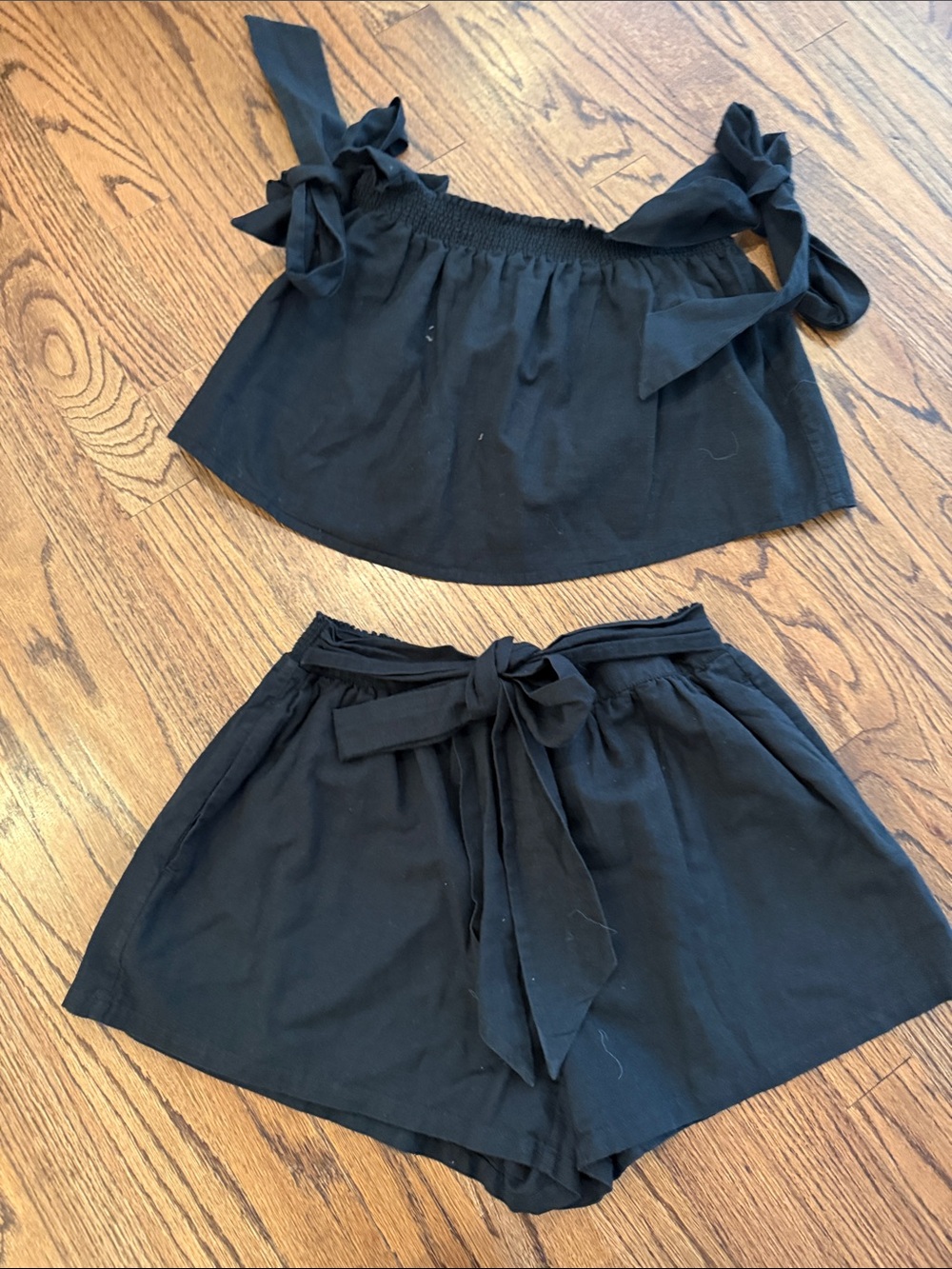 Something Navy Black Tie-Waist Skort Set